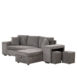 104" Modern L-Shape 3 Seat Reversible Sectional Couch, Pull Out Sleeper Sofa with Storage Chaise and 2 Stools for Living Room Furniture Set,Knox Charcoal (old sku:SG000431AAA)