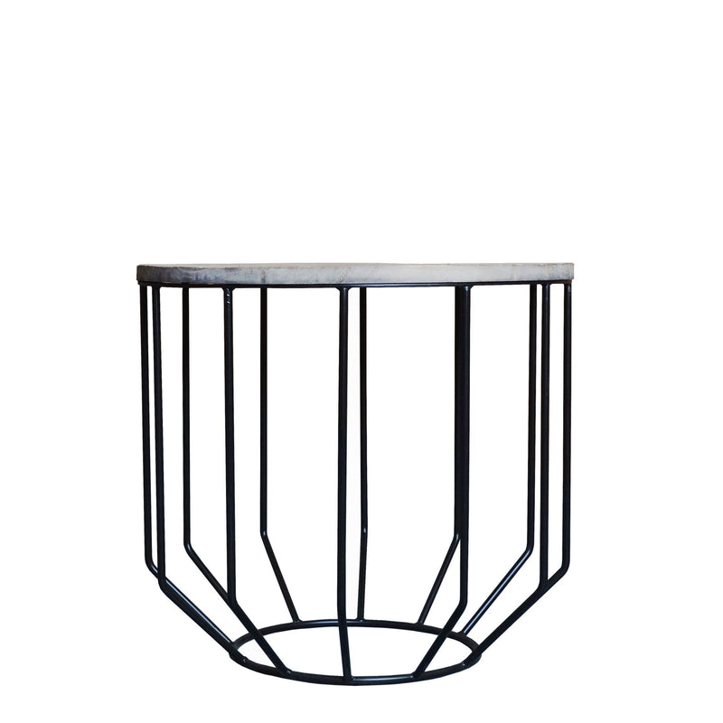 20" Solid Wood And Iron Round End Table - Black And Gray