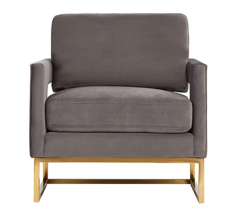 34" Velvet Arm Chair - Gray And Gold