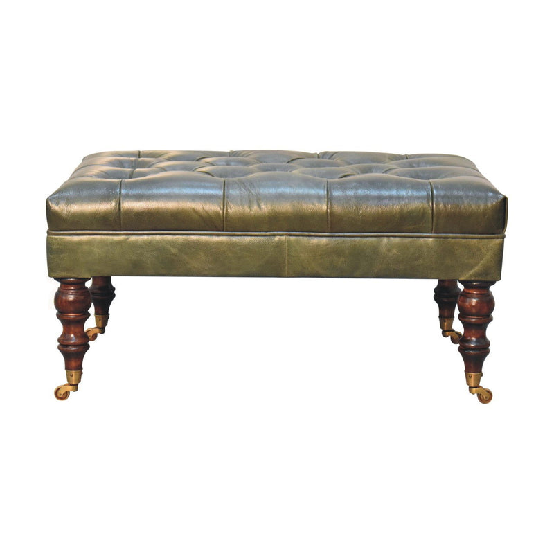 Leather Round Footstool (723466) - Brown