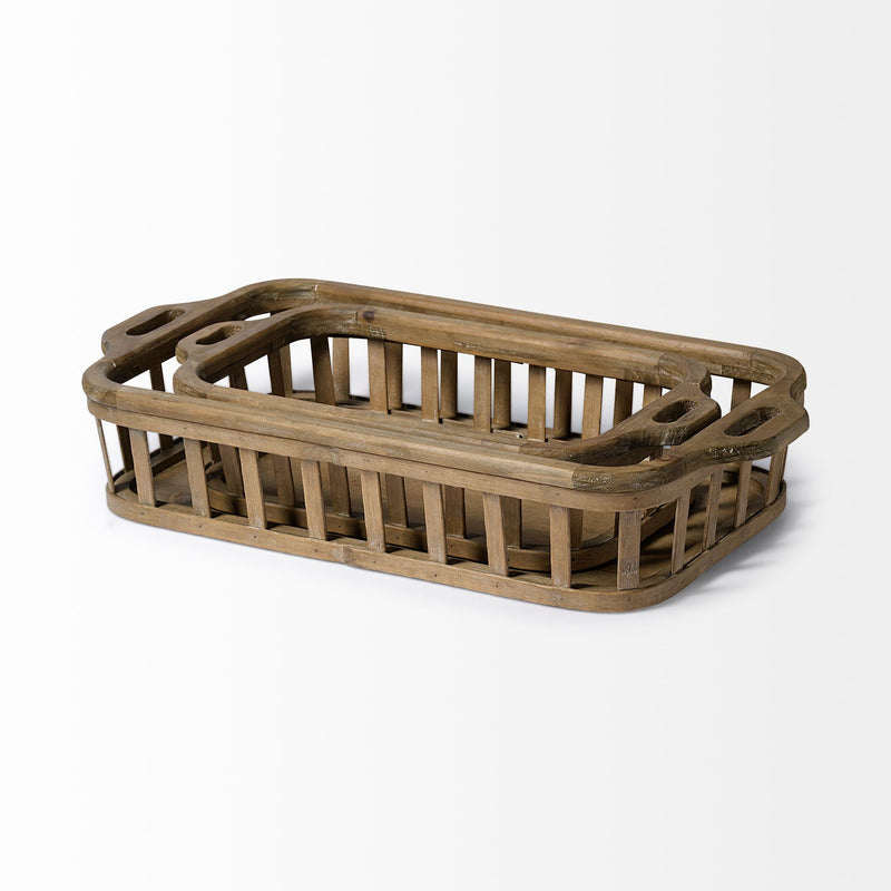 Wood Indoor Outdoor Tray With Handles (Set of 2) - Brown