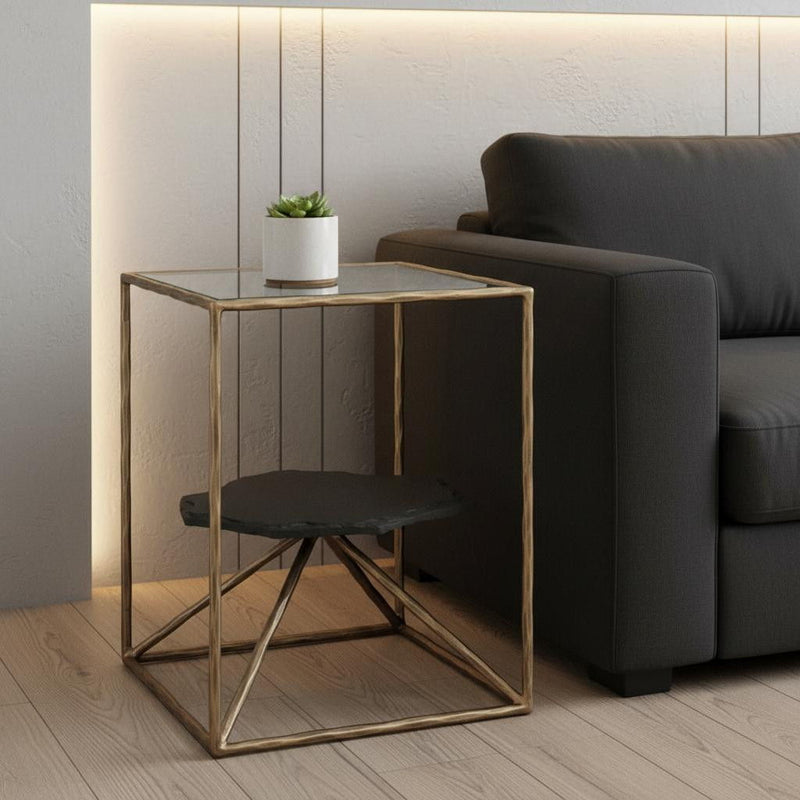 24" Iron Pedestal End Table - Brass