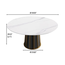 Load image into Gallery viewer, 59.05&quot; Modern Artificial Stone Round Panel Metal Iron Base Dining Table, Can Accommodate 8 People, (Not Including Chairs) - White / Black
