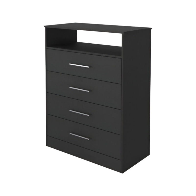 Modern Four Drawer Dresser With Hutch - Black