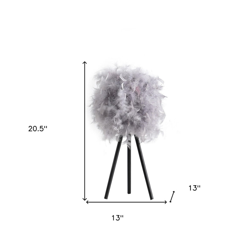 Feather Shade Modern Tripod Metal Table Lamp - Soft Gray