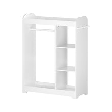 Load image into Gallery viewer, Dress Up Storage With Mirror And Hooks, Clothes Rack With Hanging Rod, 3 Side Hooks, Open Shelves, Top Shelf Organizer - White
