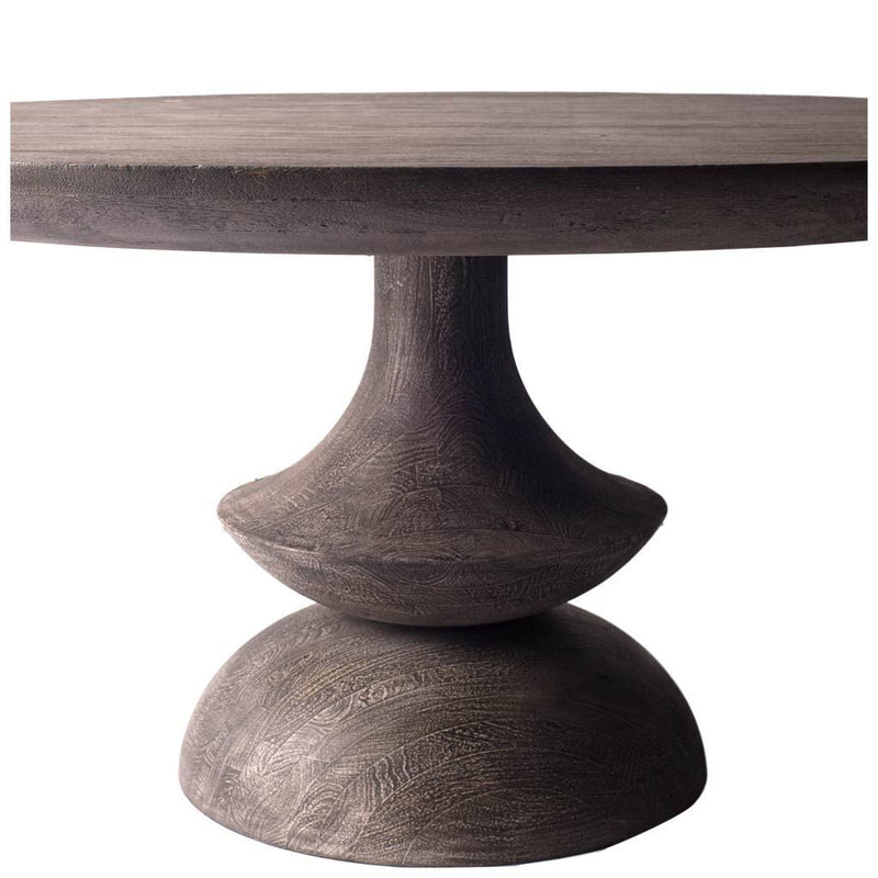 60" Rounded Solid Wood Pedestal Base Dining Room Table - Gray