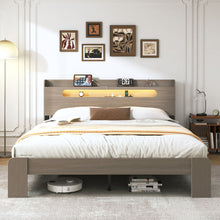 Load image into Gallery viewer, King Size Platform Bed Frame With Storage LED Light Headboard And Usb, Noise Free - Dark Gray
