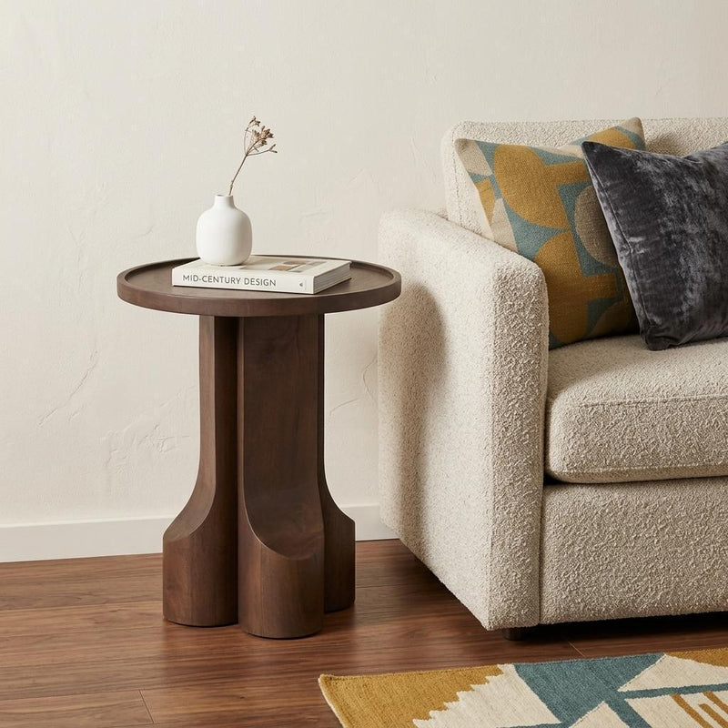 Round Pedestal End Table - Dark Brown
