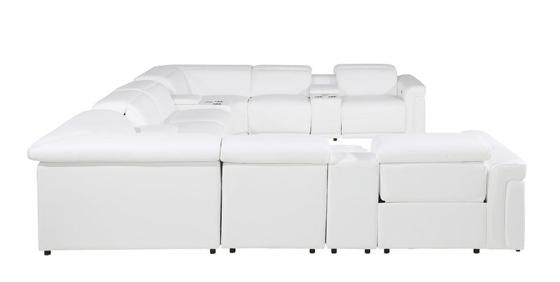 Italian Leather Power Reclining U Shaped Twelve Piece Sectional With Console - White