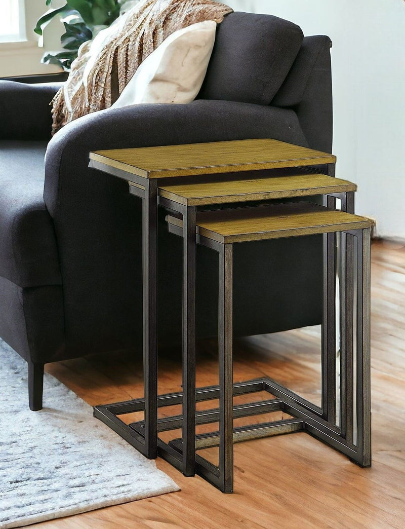 Solid Wood Rectangular End Table - Black And Brown