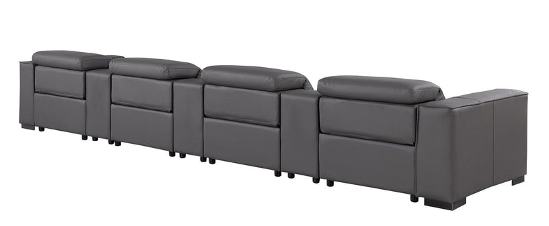 Top Grain Leather Reclining Metal USB Sofa (720320) - Dark Gray