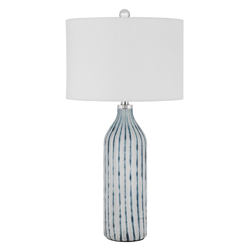 Glass Table Lamp With White Drum Shade - Aqua And Gray