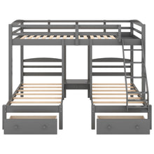 Load image into Gallery viewer, Full Over Twin &amp; Twin Bunk Bed, Triple Bunk Bed With Drawers - Gray
