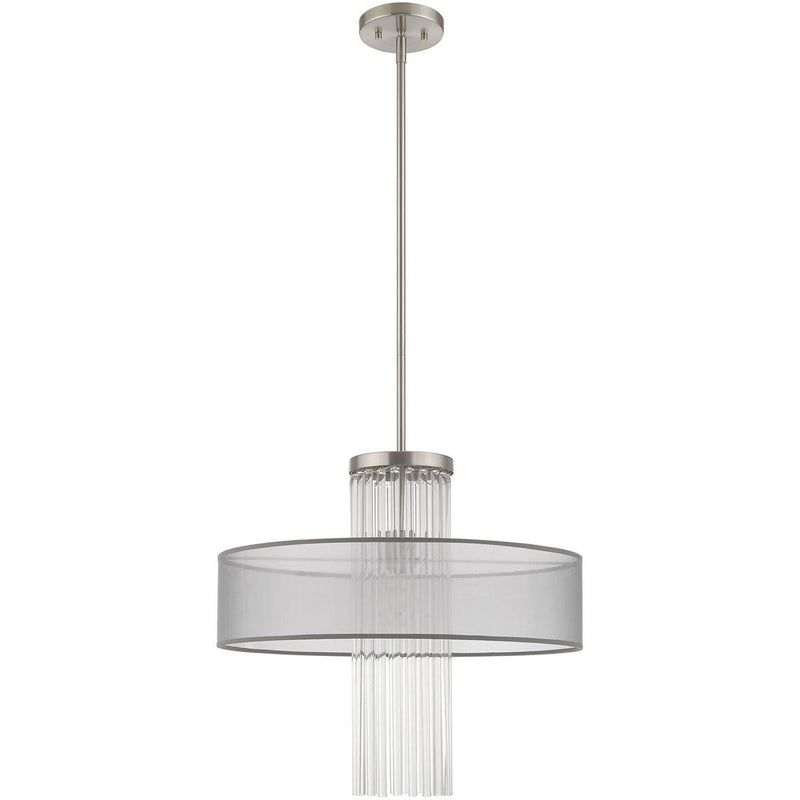 28" Dimmable Chandelier With Shades - Nickel / Pearl Silver