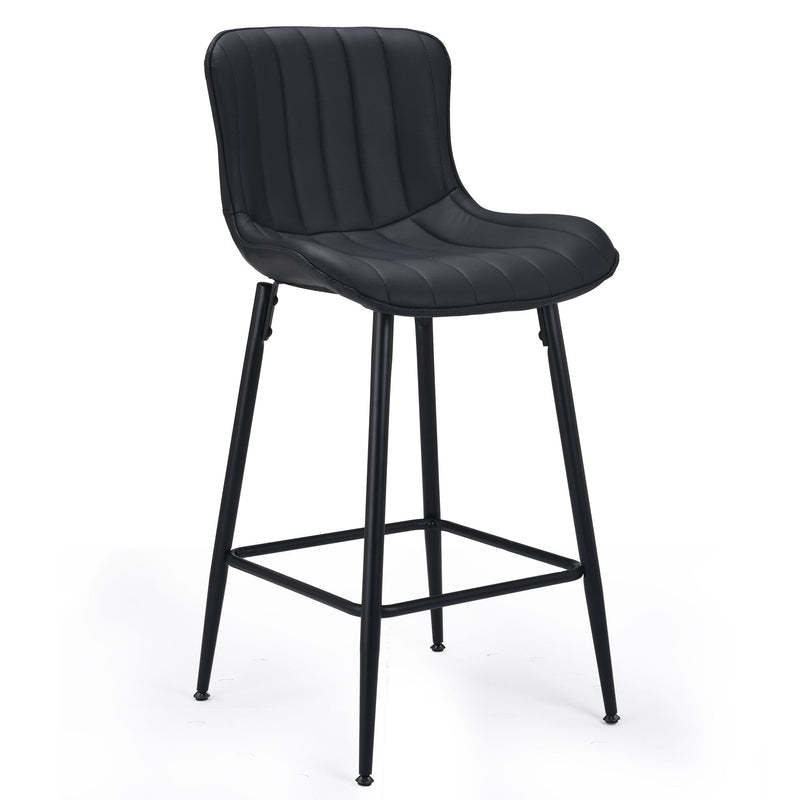 Faux Leather Metal Low Back Counter Height Bar Chairs (Set of 2) - Black