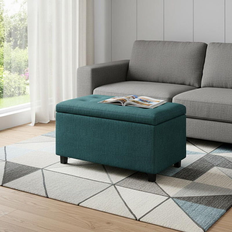 Upholstery Storage Ottoman - Dark Brown / Teal Blue