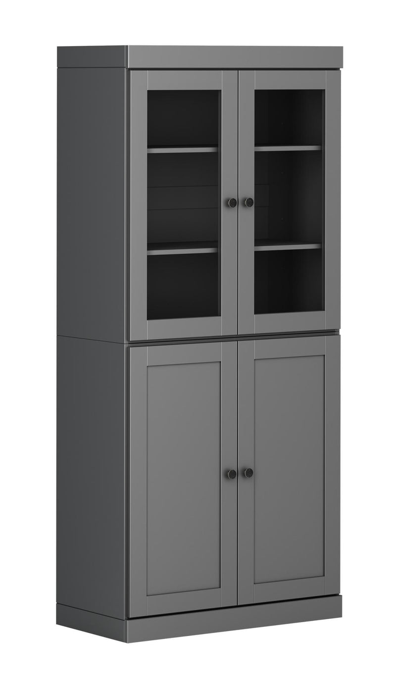 Solid Wood Adjustable Six Tier Library Bookcase With Four Doors (751507) - Gray
