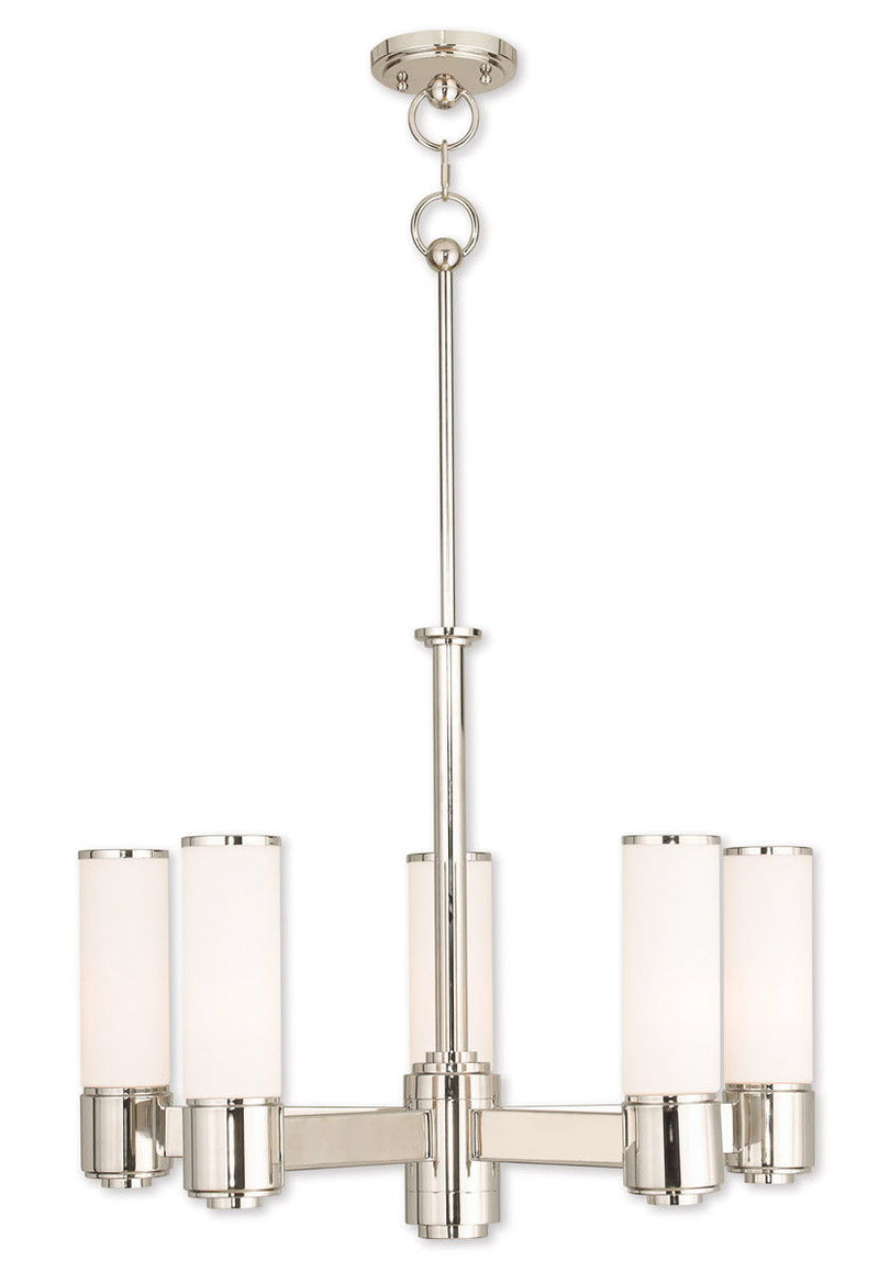 20'' Five-Light Dimmable Chandelier With Shades - Nickel / Pearl Silver