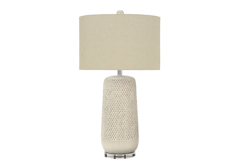 Ceramic Geometric Table Lamp With Beige Drum Shade - Cream