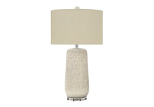 Load image into Gallery viewer, Ceramic Geometric Table Lamp With Beige Drum Shade - Cream
