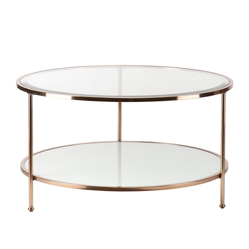 Glass With Iron Round Coffee Table - Clear / Gold