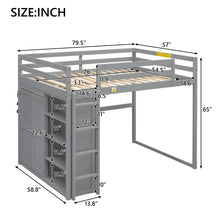 Load image into Gallery viewer, Loft Bed With Built In Wardrobe, Storage Shelves, And LED Light
