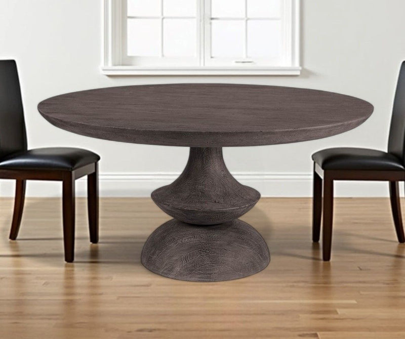 60" Rounded Solid Wood Pedestal Base Dining Room Table - Gray