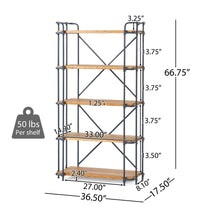 Load image into Gallery viewer, Yorktown - Industrial 5 Shelf Bookcase With Metal Pipework And Solid Fir - Natural
