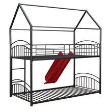 Load image into Gallery viewer, Twin Over Twin Metal Bunk Bed With Slide,Kids House Bed Black+Red
