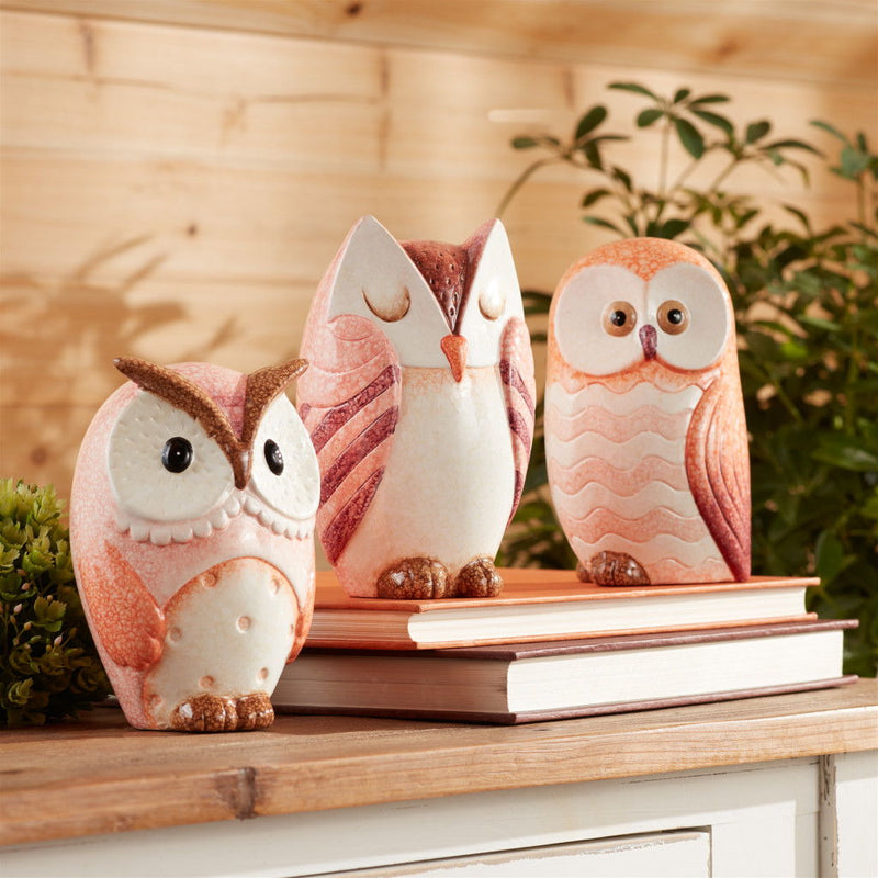 Owl Figurines (Set of 3) - Pink / Beige