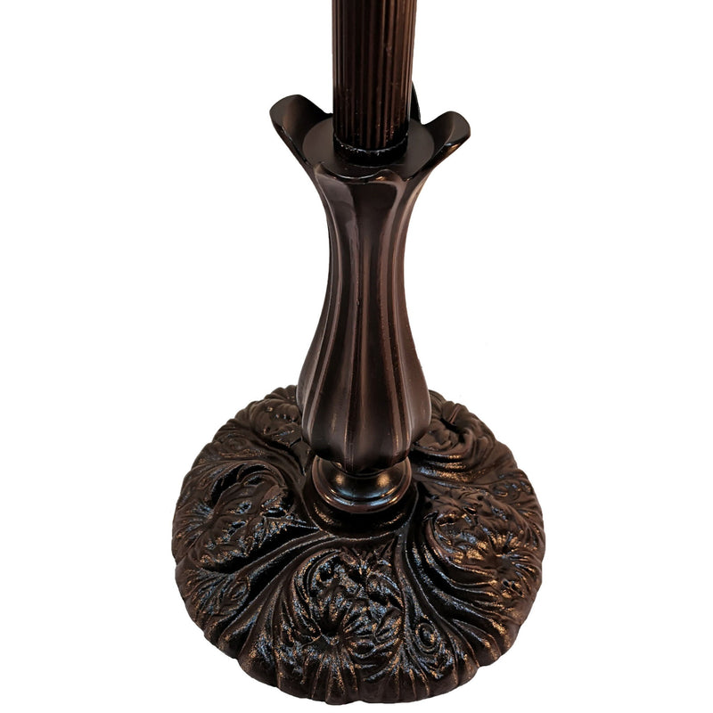 Metal Arched Floor Lamp With Amber And Red Flowers Stained Glass Shade - Brown