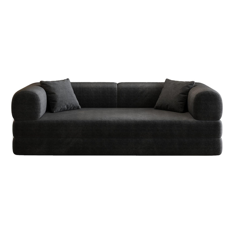 Corduroy Convertible Futon Sleeper Sofa With Toss Pillows - Black