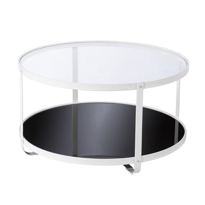 Glass Metal Two Tier Round Coffee Table - White