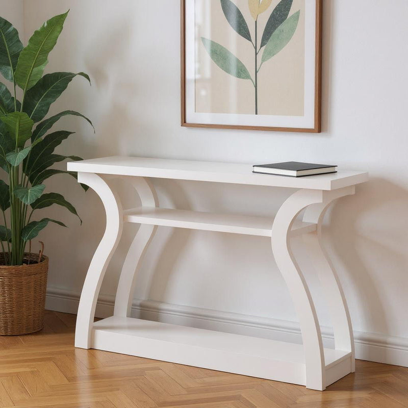 Floor Shelf Console Table With Shelves - White