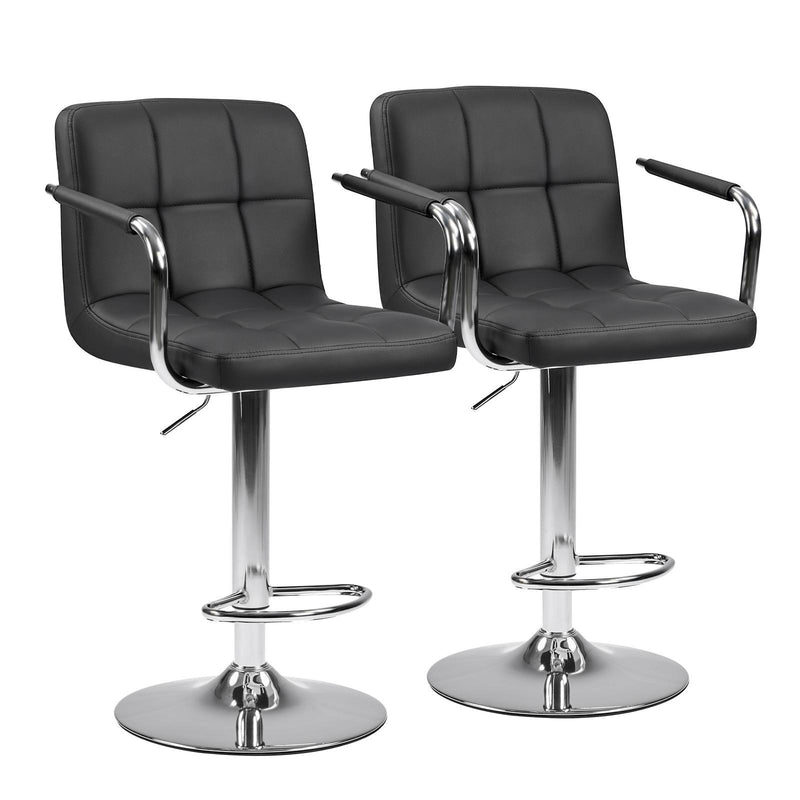Faux Leather Swivel Bar Chairs (Set of 2) - Black / Silver