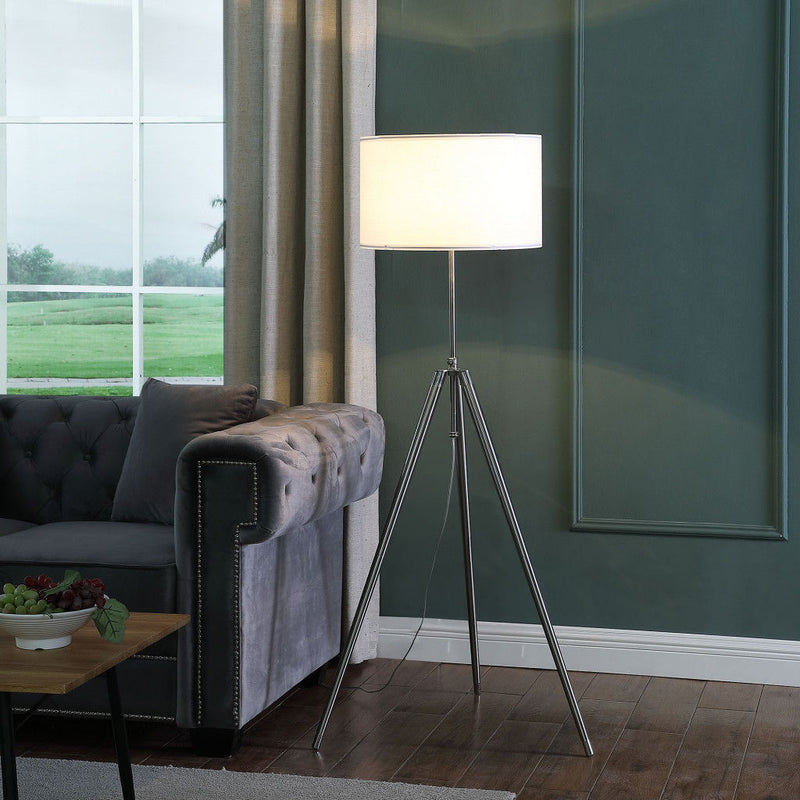 Adjustable Tripod Floor Lamp With White Shade - Chrome