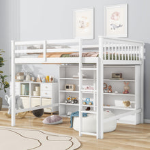 Load image into Gallery viewer, Loft Bed With 8 Open Storage Shelves And Built In Ladder
