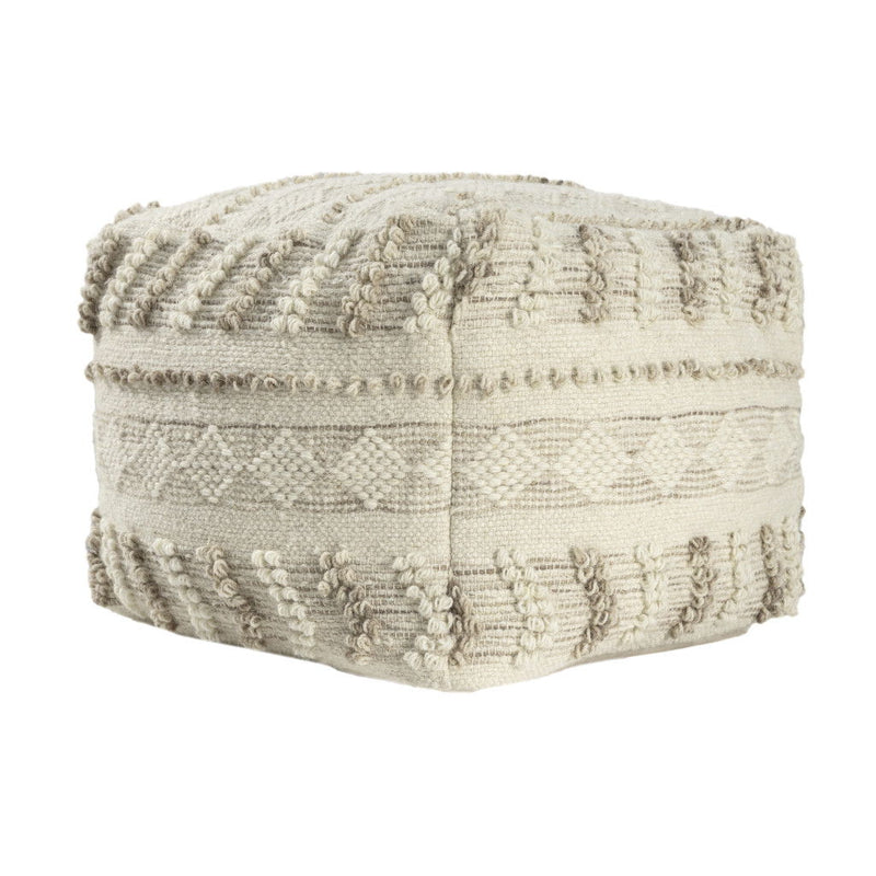 Cotton Wool Striped Pouf Ottoman - Ivory