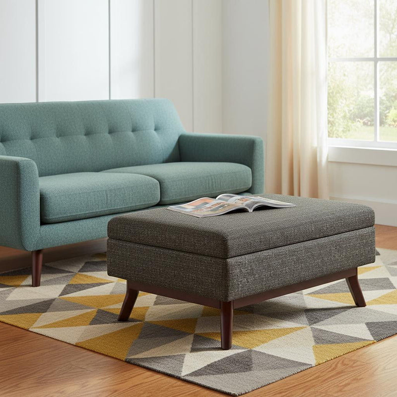 34" Ebony Fabric Cocktail Ottoman With Storage - Brown