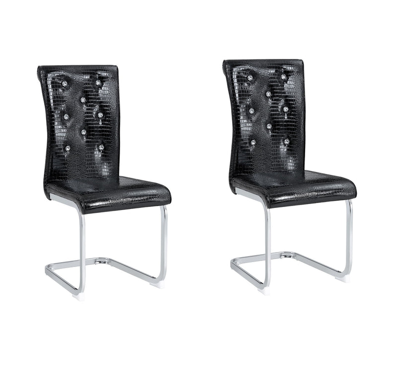 Faux Leather Metal Dining Side Chairs (Set of 2) - Black / Silver