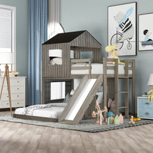 Load image into Gallery viewer, Loft Bunk Bed With Playhouse, Farmhouse, Ladder, Slide And Guardrails

