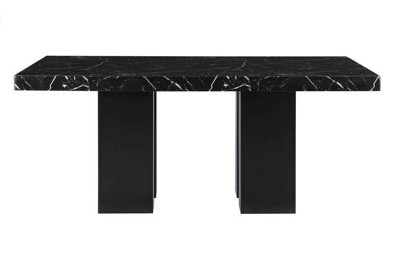 70" Faux Marble And Wood Double Pedestal Base Dining Table - Black