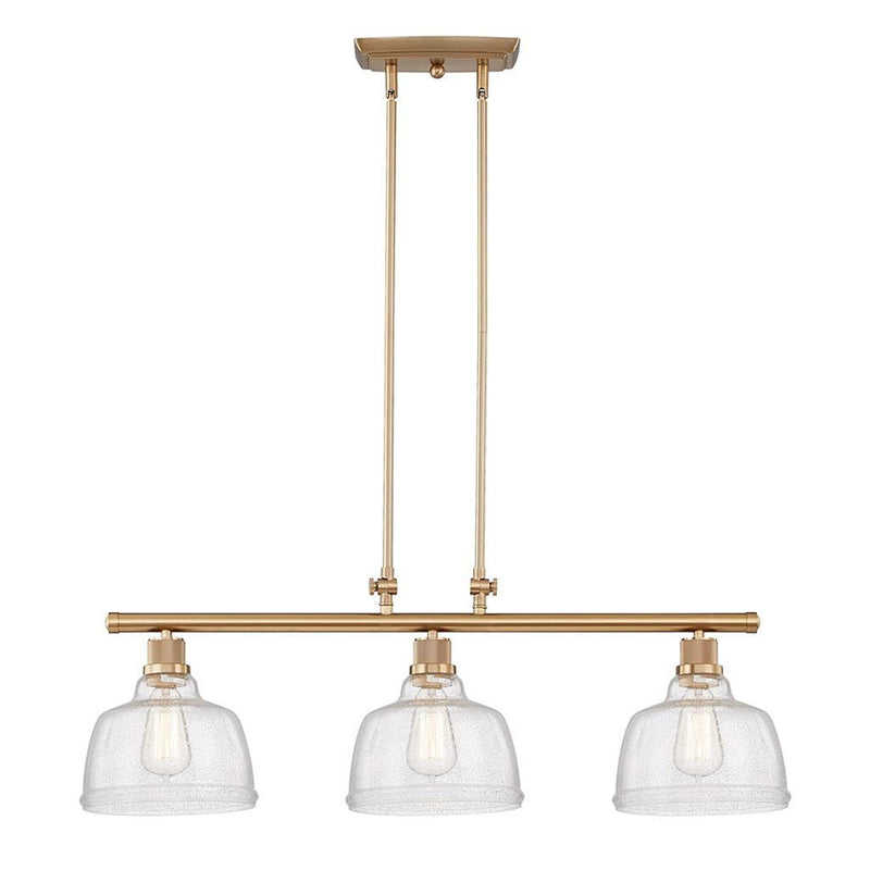 Kitchen Island Three Light Metal Seeded Glass Dimmable Chandelier With Shades - Gold