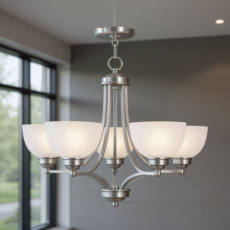 20'' Five-Light Dimmable Chandelier With Shades - Nickel