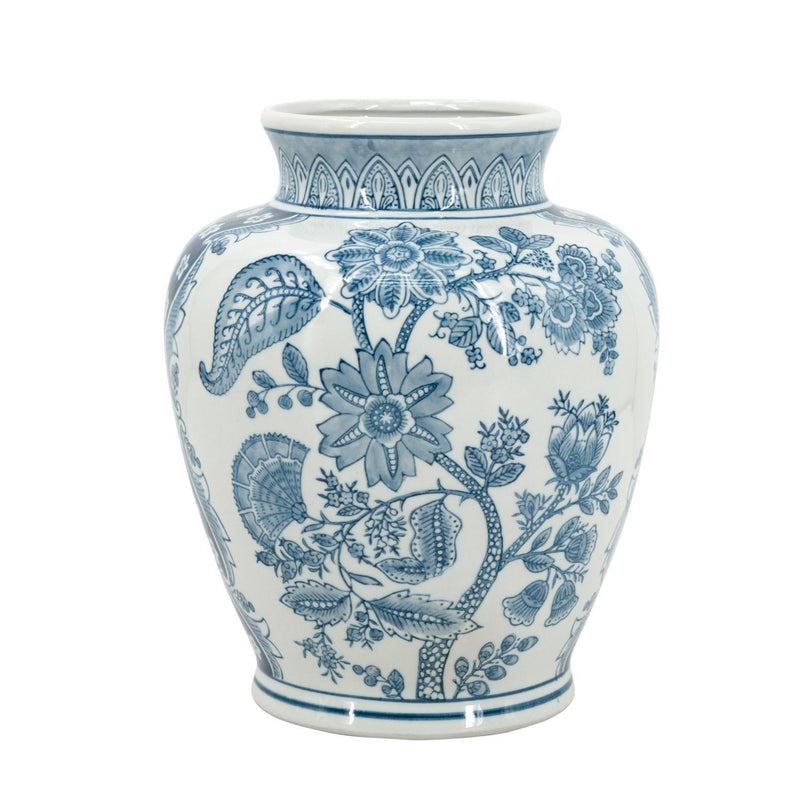 Floral Round Porcelain Jar (565446) - Light Blue / White