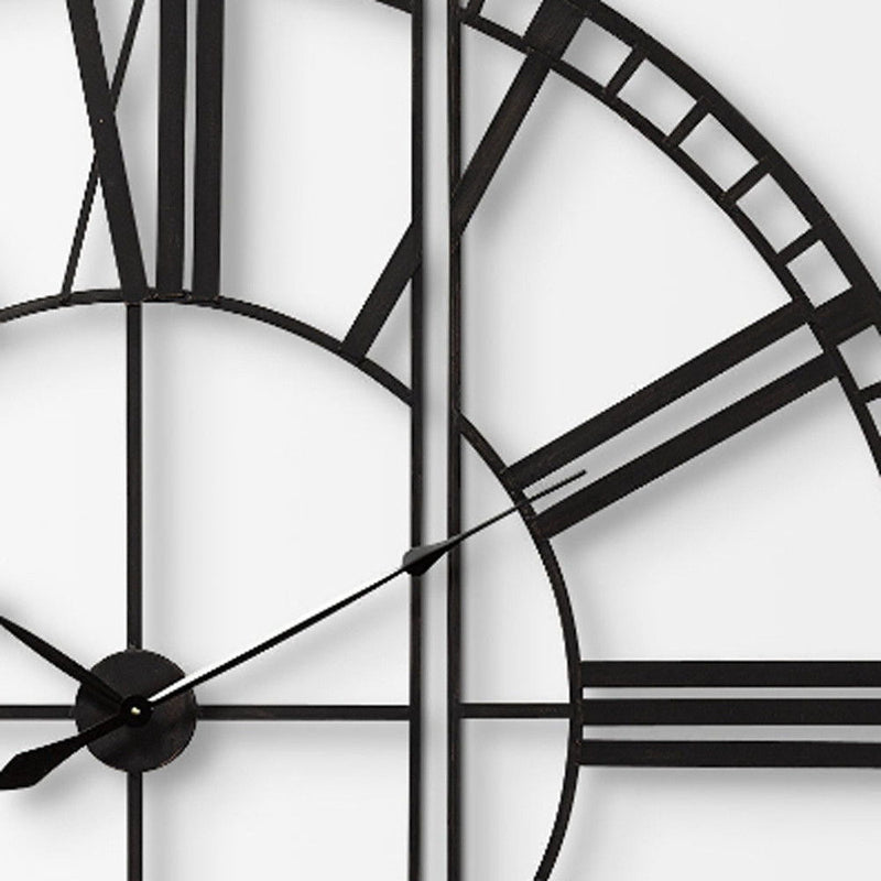 Round Square Industrial Style Wall Clock - Black