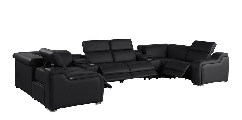 Italian Leather Power Reclining U-Shaped Eight Piece Corner Sectional With Console - Black