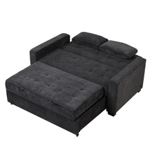 Load image into Gallery viewer, 65.7&quot; Velvet Upholstered Sleeper Bed , Pull Out Sofa Bed Couch attached two throw pillows,Dual USB Charging Port and Adjustable Backrest for Living Room Space, Black
