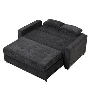 65.7" Velvet Upholstered Sleeper Bed , Pull Out Sofa Bed Couch attached two throw pillows,Dual USB Charging Port and Adjustable Backrest for Living Room Space, Black